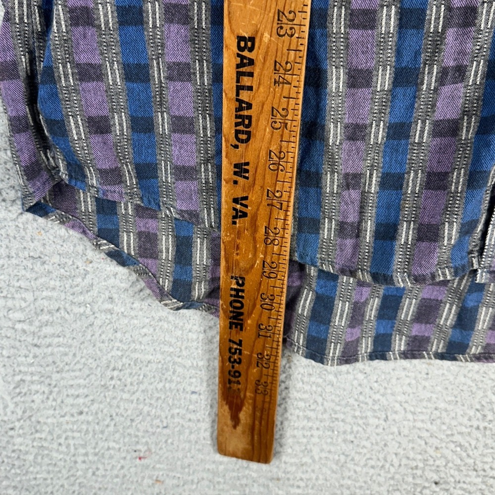 VINTAGE Levis Sutter Creek Men Button Up Shirt Large Blue Purple Check Black Tab - Picture 10 of 11